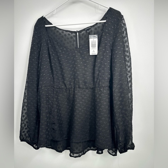 TORRID Peplum Chiffon Clip Heart Blouse size 3 3X NWT Black - Picture 4 of 7